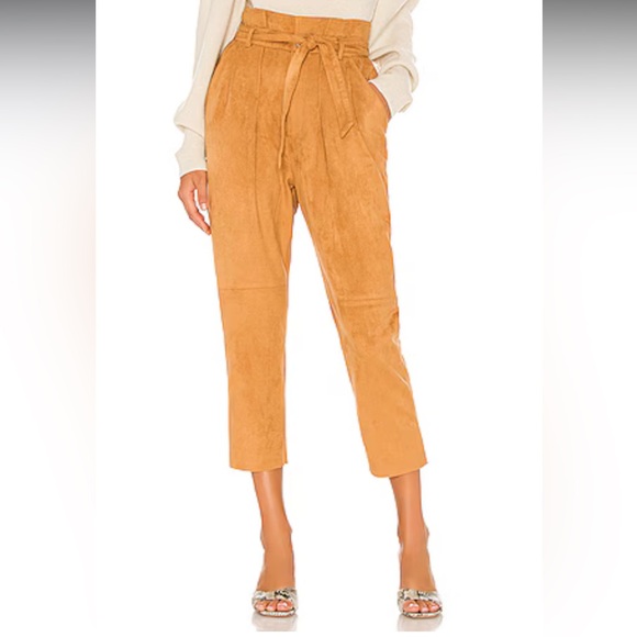 Free People Pants - Free People Nightfall Brown High-Waisted Vegan Suede Pants with Tie Waist Sz 4